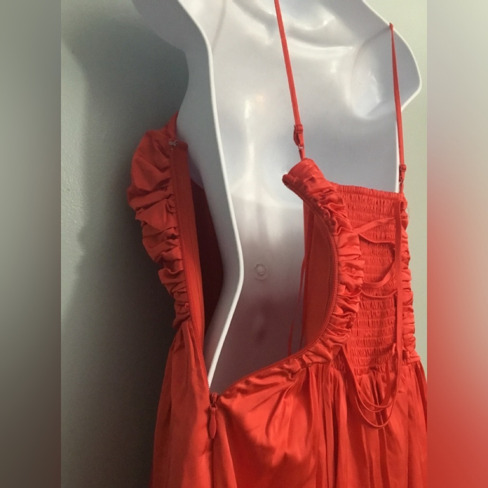 Abercrombie & Fitch Red Ruched Spaghetti-Strap Maxi Dress - Picture 3 of 16